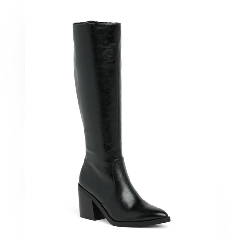 NWT Steve Madden Dextra Knee High Black Boots Tall Leather Block Heel Zip 8.5